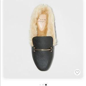 Leather fur backless  loafers